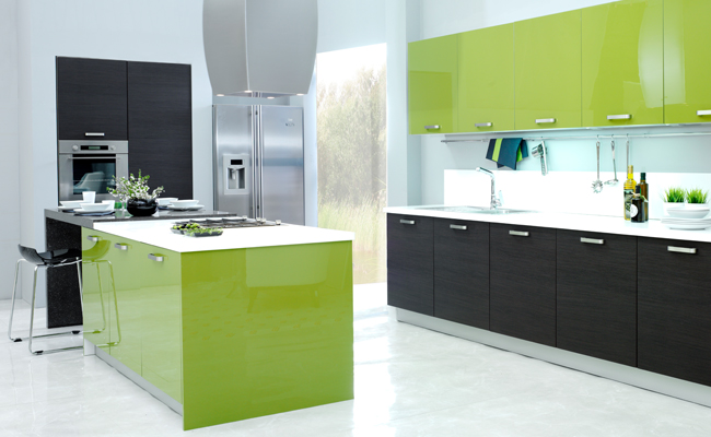 Siyah yeşil modern tasarım kelebek mutfak tasarımları