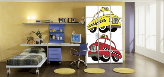 arabalı gardrop tasarımı, şirin çocuk odası takımı