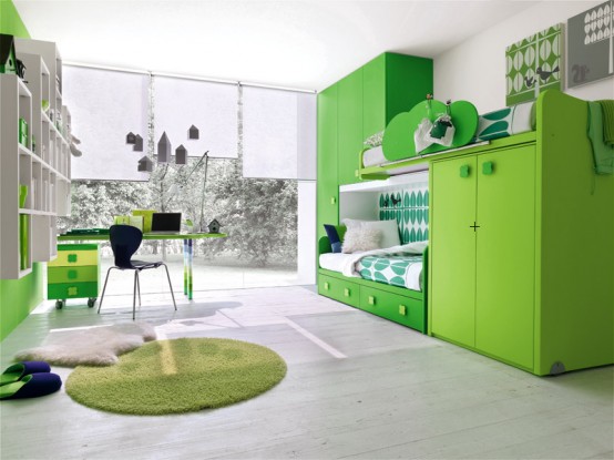yeşil çocuk odası dizayn, modern çocuk odası modeli