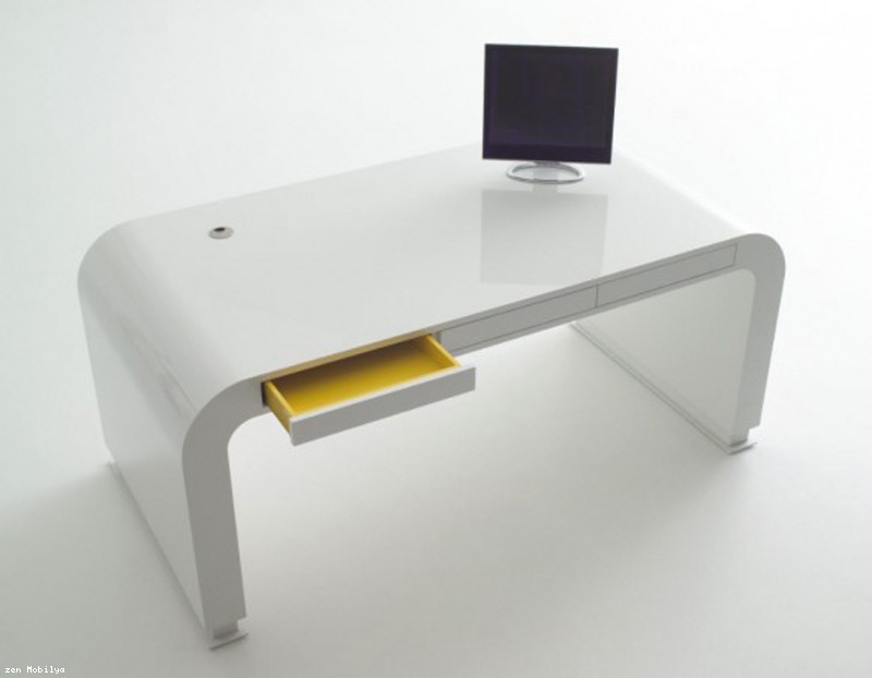Beyaz lake çalışma masası zen mobilya tasarımları