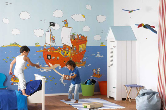 Korsan desenli çocuk odası duvar kağıdı örnekleri