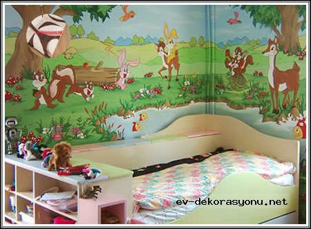 Masalalar diyarı  desenli çocuk odası duvar kağıdı örnekleri